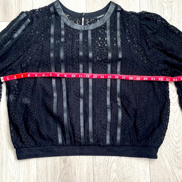 Express • Stunning Leather and Lace Black Long Sleeve Blouse Top - Picture 10 of 15